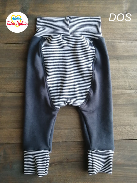 Pantalon évolutif Gris anthracite French Terry rayure Blanc